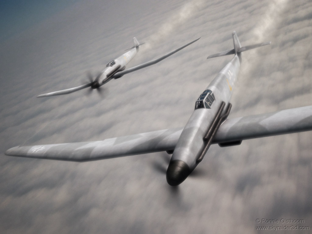 A rotte of Me P 1091a Stuffe III high-altitude fighters