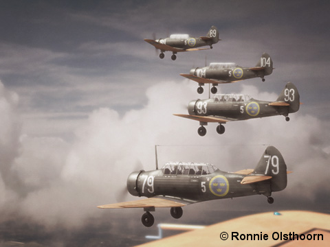 A flight of Swedish Sk 14 training aircraft