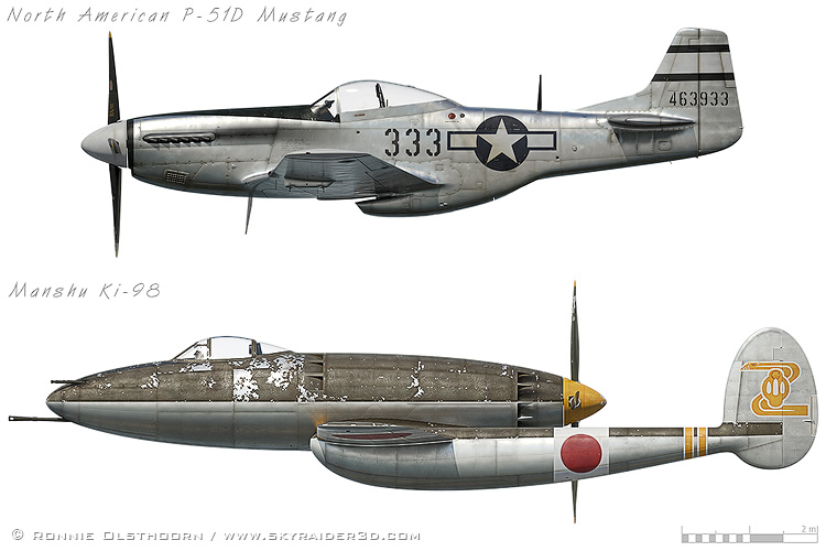 P-51D and Ki-98 profile illustrations
