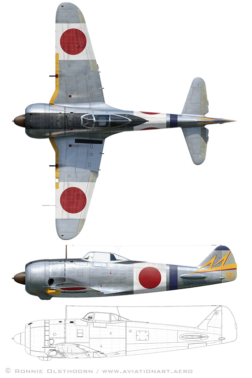 Ki-44-II Hei profile views