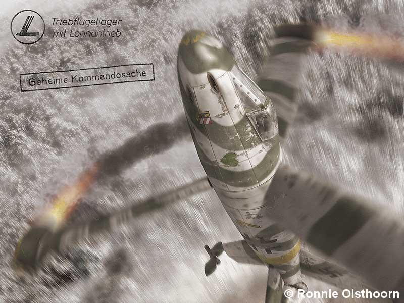 Triebfl�gelj�ger taking off from a snow-covered forest